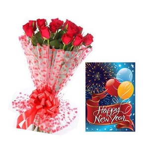12 Red Roses Bouquet n New Year Greeting Card